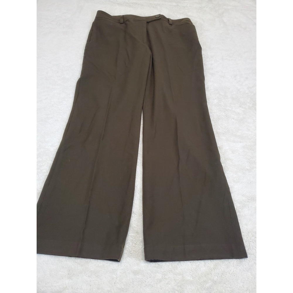 Talbots Petite Dark Olive Green Wool Blend Wide Leg Pants 12 Office Classic Boho